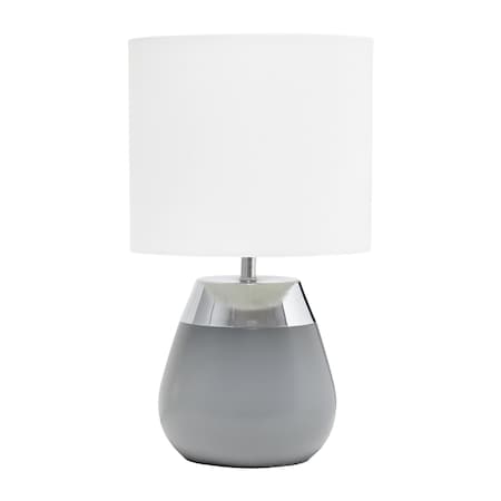 14 Metallic Chrome And Gray Metal Bedside 4 Settings Touch Table Lamp With White Fabric Drum Shade